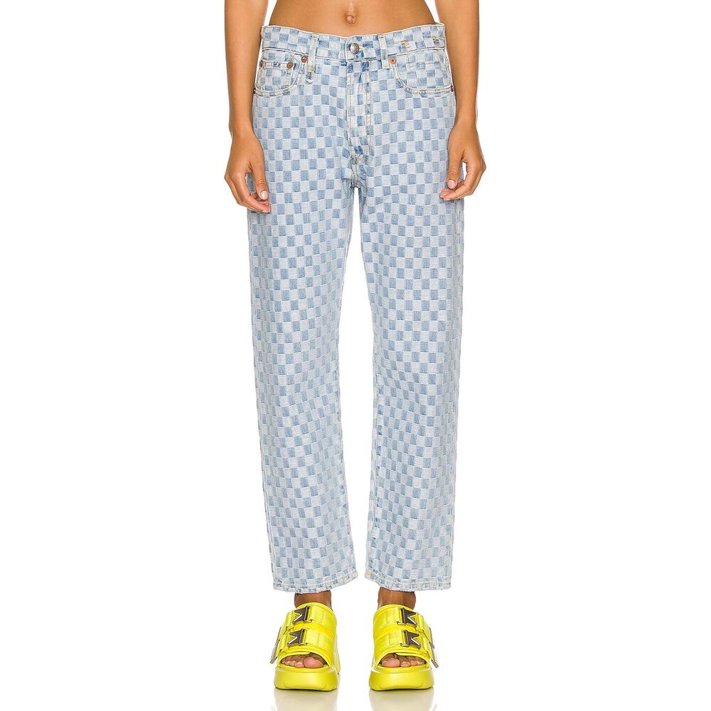 R13 Light Blue Checkered Straight-Leg Jeans